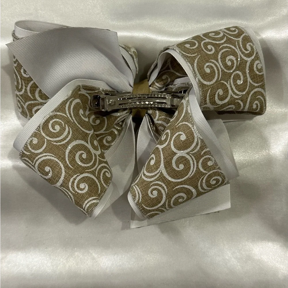 Large Tan and White Swirl Hair Bow- bundle 2+ and save on shipping.